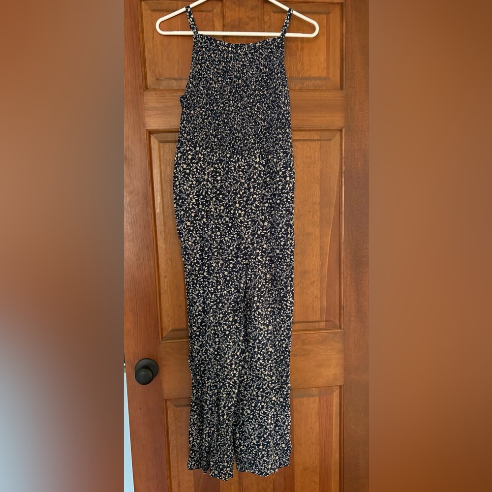 Old Navy Navy and Tan Floral Patterned Jumpsuit